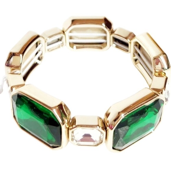 J.Crew Jewelry - J.Crew Gold Tone Emerald Green Faceted Gem Stretch Bracelet NWT $45